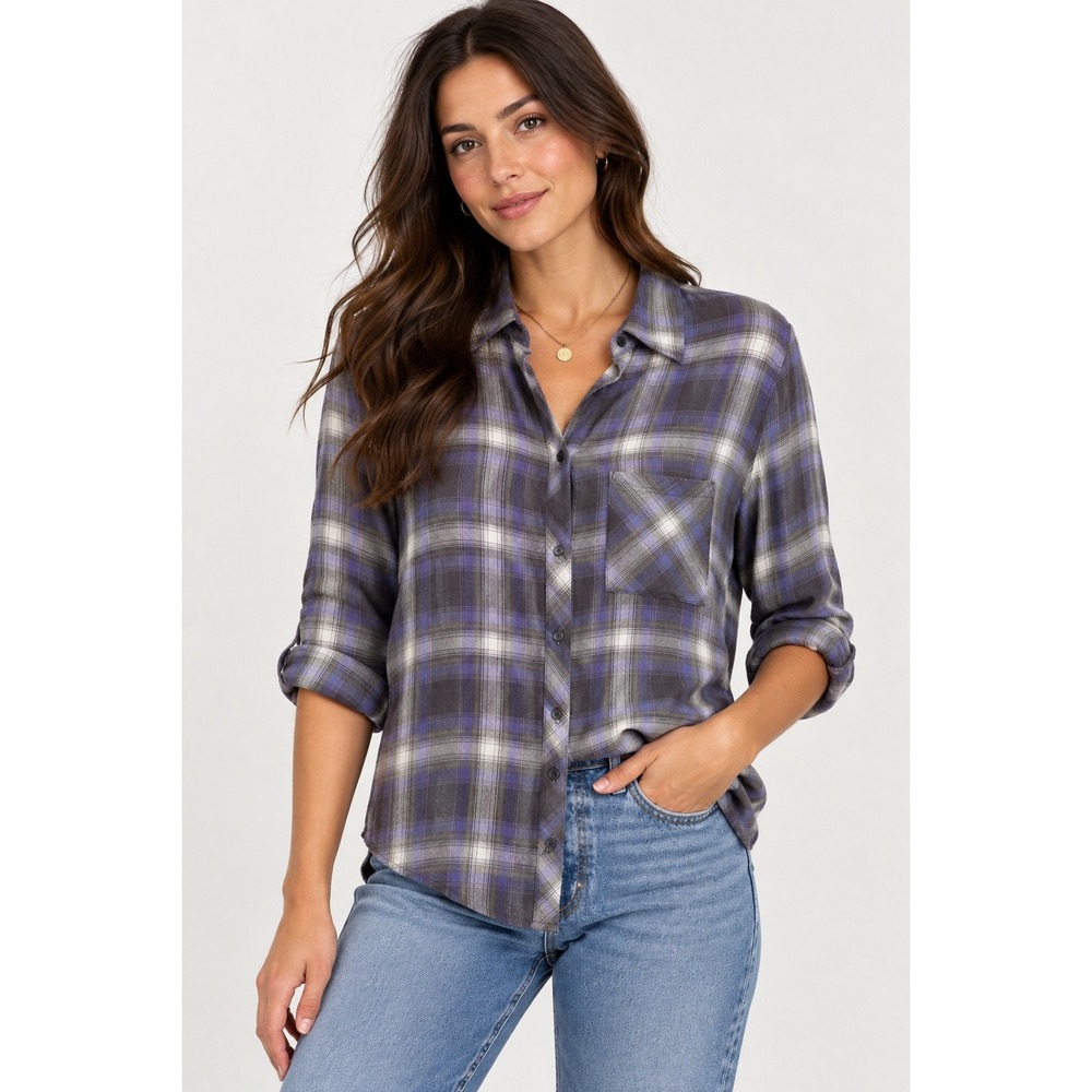 Rails Hunter Purple Gray Plaid Button Down Shirt Women's Small Soft Casual